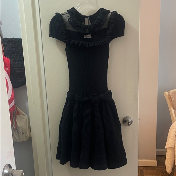 RED Valentino Black Knit Dress with Lace-Yoke and Waist Bow RED Valentino Black Knit Dress with Lace-Yoke and Waist Bow